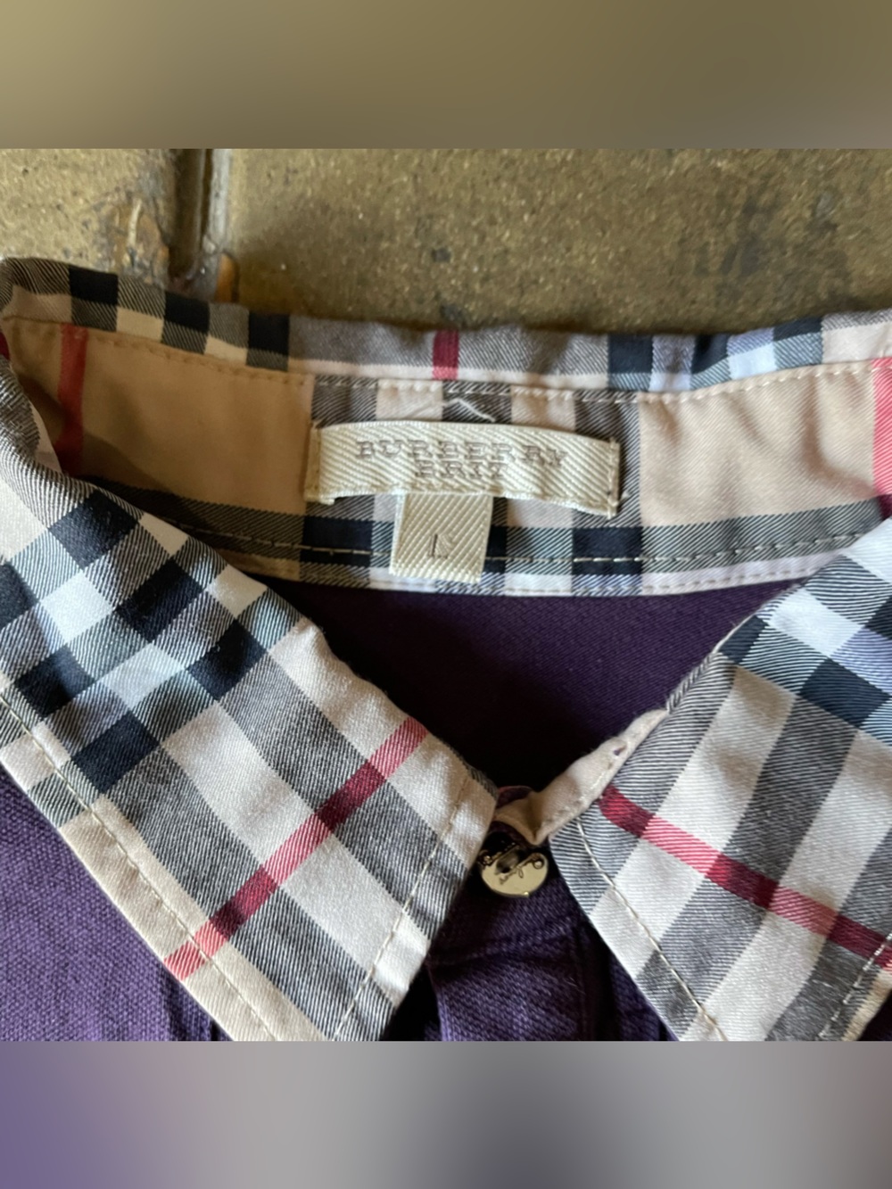 Burberry Purple Long-Sleeve Polo with Signature Check Collar